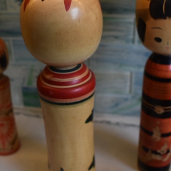 Vintage Kokeshi Wooden Hand Painted Japanese Dolls-Set of 2 - Picture 13 of 16